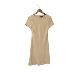 Ann Taylor Women's Classic Silk Minimalist Beige Short Sleeve A-Line Dress 4